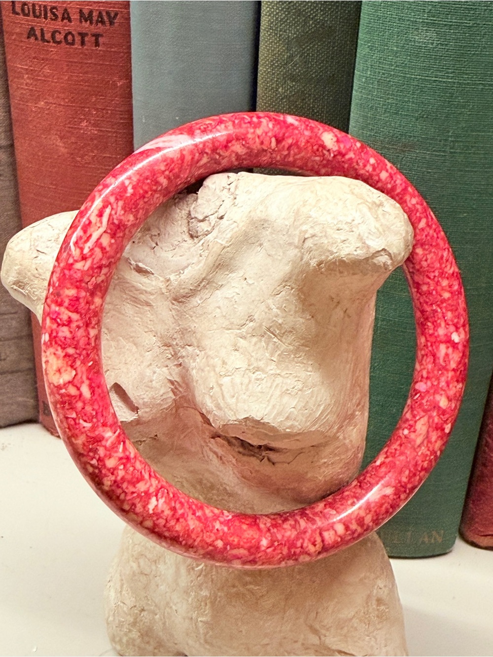 Red Pink Jasper Chalcedony Solid Stone Bangle Bracelet 53g Raspberry Cream